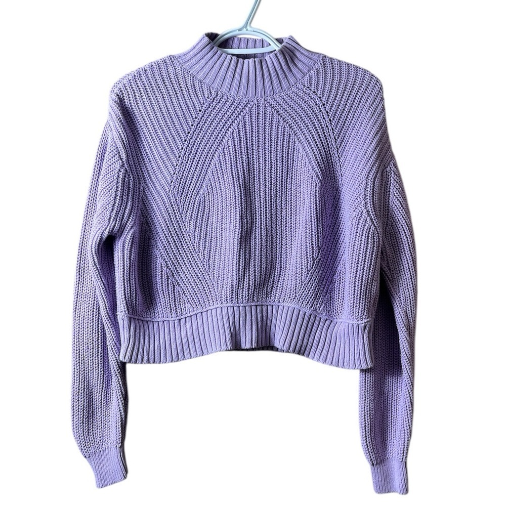 AEROPOSTALE Cropped Cable Knit Sweater Size XS Cotton Lavender Cozy Casual Y2K‎